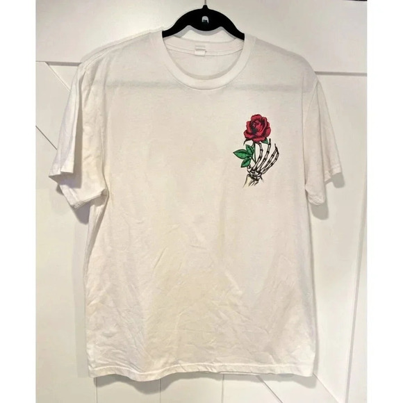 90s Y2K Skate Park Grunge Skeleton Rose Graphic T Shirt Sz Lg - Picture 1 of 4
